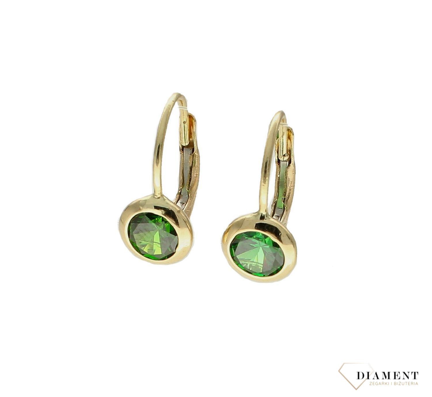 Złote kolczyki 585 wiszące z zieloną cyrkonią KL 1553J (2).jpg